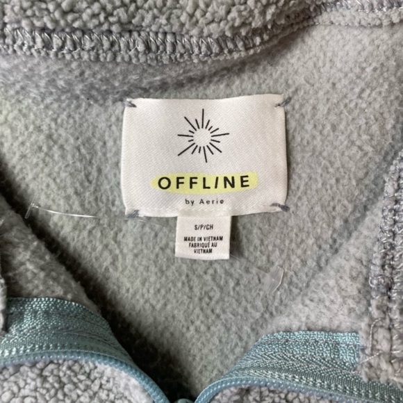 Aerie Offline Light Green Sherpa Pullover Quarter Zip Jacket Sweater Small - Picture 3 of 3